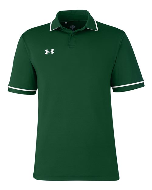 Men's Tipped Teams Performance Polo - Forest Green/ White Front