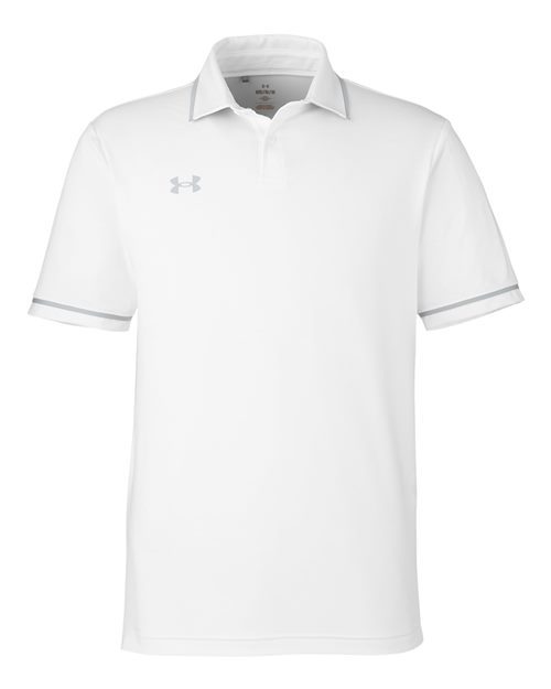Men's Tipped Teams Performance Polo - White/ Mod Grey Front