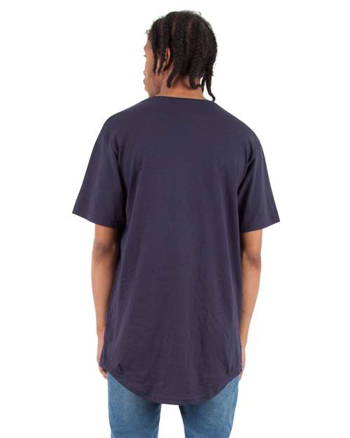 Unisex Curved Hem Long T-Shirt - Navy Back