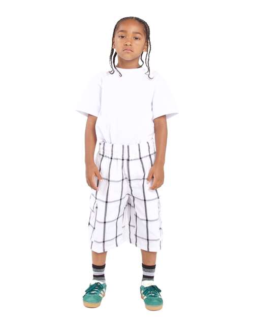 Youth Plaid Shorts - White Front
