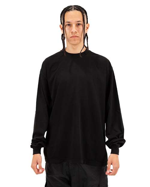 Unisex Max Heavyweight Garment-Dyed Long Sleeve T-Shirt - Black Front