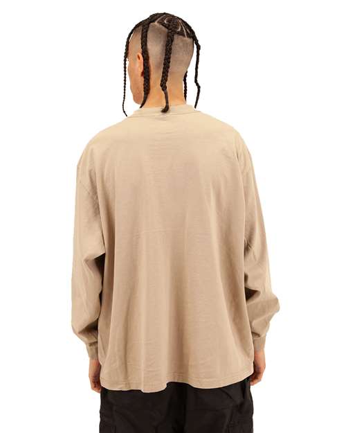 Unisex Max Heavyweight Garment-Dyed Long Sleeve T-Shirt - Oatmeal Back