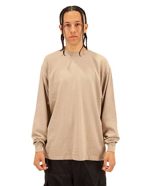 Unisex Max Heavyweight Garment-Dyed Long Sleeve T-Shirt - Oatmeal Front