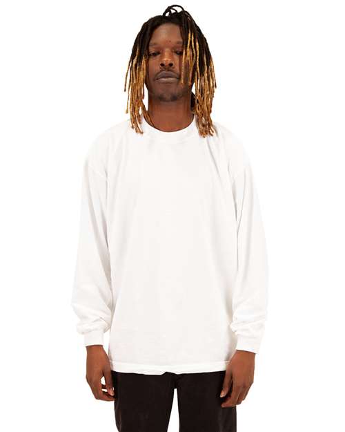 Unisex Max Heavyweight Garment-Dyed Long Sleeve T-Shirt - White Front