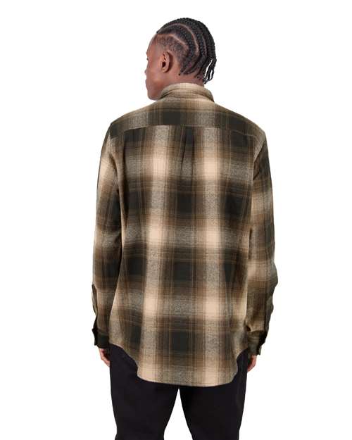 Unisex Plaid Flannel Overshirt - Brown/ Black Back