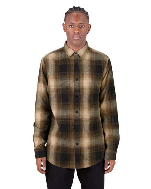 Unisex Plaid Flannel Overshirt - Brown/ Black Front