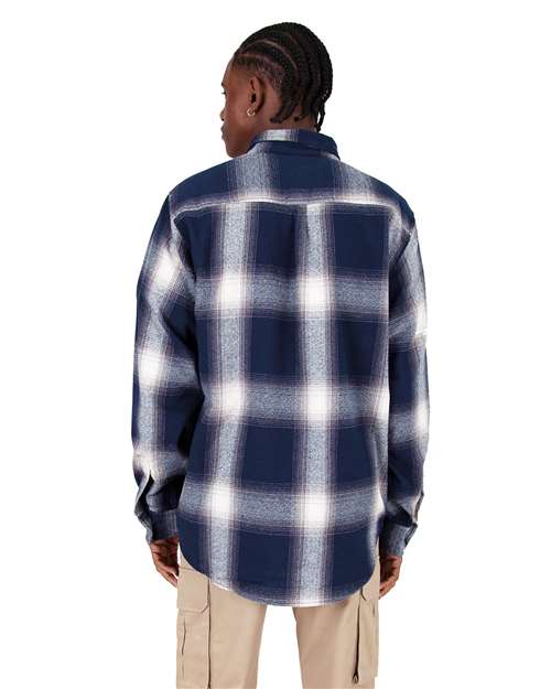 Unisex Plaid Flannel Overshirt - Cream/ Navy Back