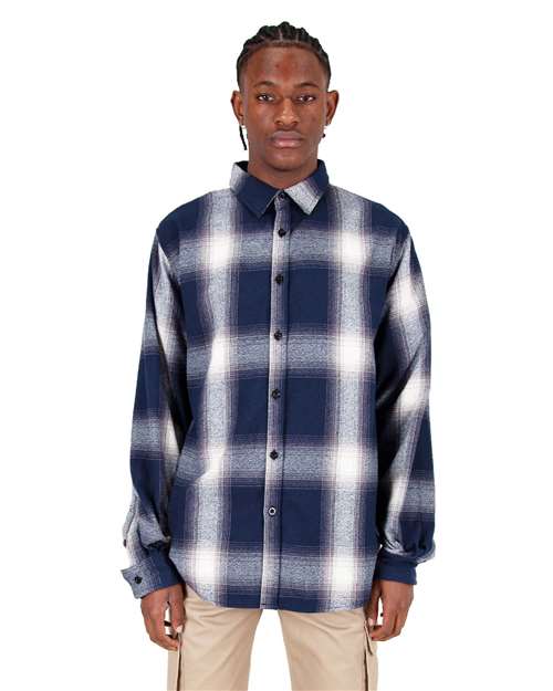 Unisex Plaid Flannel Overshirt - Cream/ Navy Front