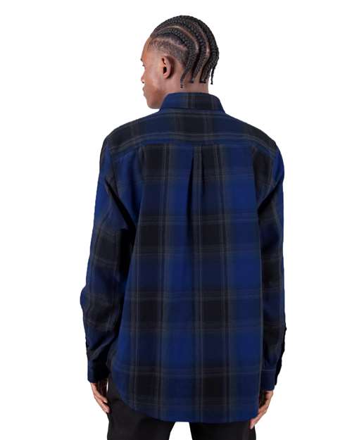 Unisex Plaid Flannel Overshirt - Royal/ Black Back