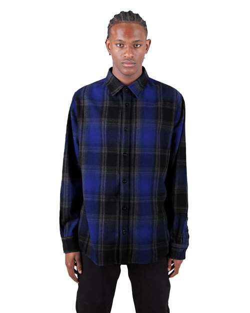 Unisex Plaid Flannel Overshirt - Royal/ Black Front