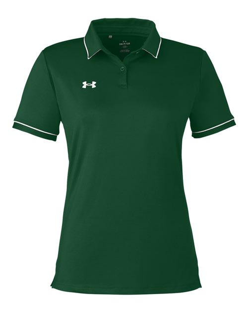 Women's Tipped Teams Performance Polo - Forest Green/ White Front