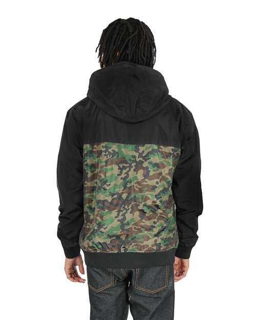 Unisex Windbreaker Jacket - Black/ Camo Green Back