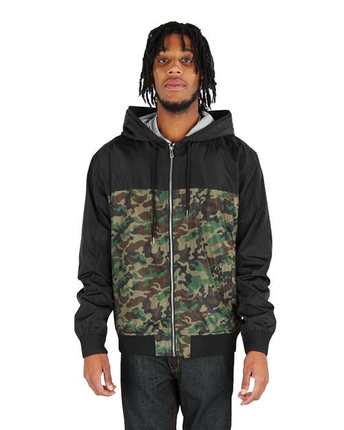 Unisex Windbreaker Jacket - Black/ Camo Green Front