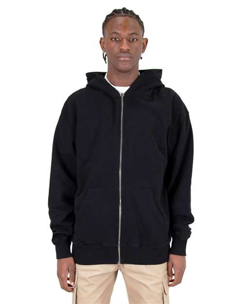 Unisex Max Heavy Fleece Garment-Dyed Double-Zip Hooded Sweatshirt - Black Front