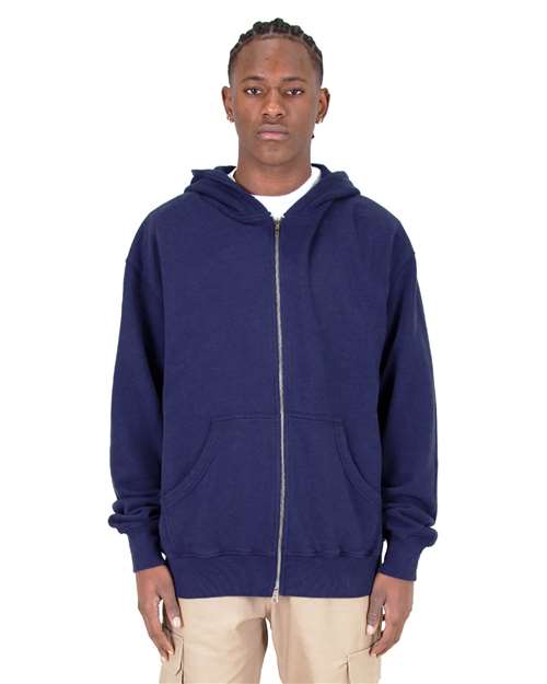 Unisex Max Heavy Fleece Garment-Dyed Double-Zip Hooded Sweatshirt - Navy Front