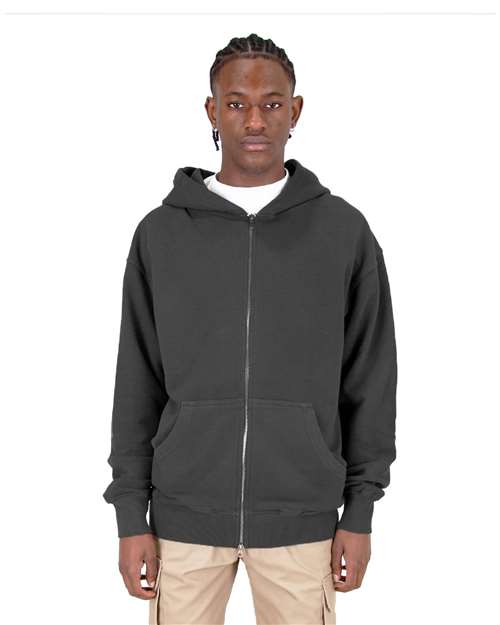 Unisex Max Heavy Fleece Garment-Dyed Double-Zip Hooded Sweatshirt - Shadow Front