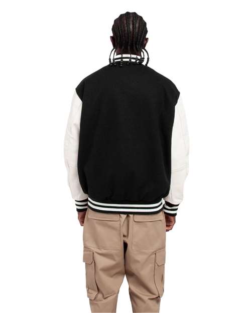 Unisex Letterman Jacket - Black/ White Back