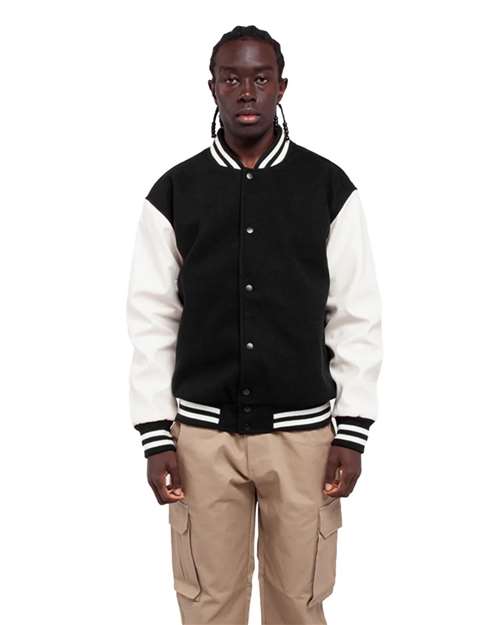 Unisex Letterman Jacket - Black/ White Front