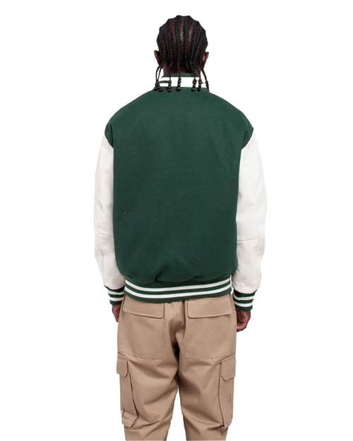 Unisex Letterman Jacket - Hunter Green/ White Back