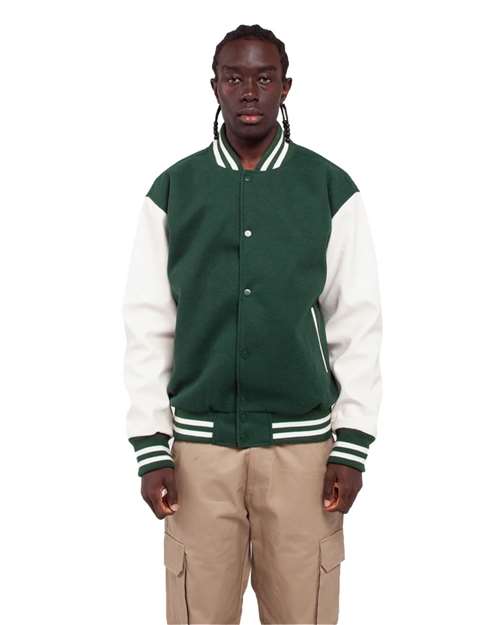 Unisex Letterman Jacket - Hunter Green/ White Front