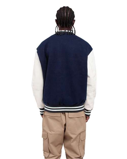 Unisex Letterman Jacket - Navy/ White Back