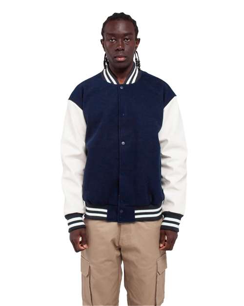 Unisex Letterman Jacket - Navy/ White Front