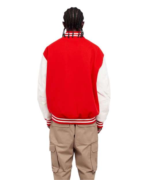 Unisex Letterman Jacket - Red/ White Back