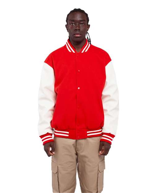 Unisex Letterman Jacket - Red/ White Front