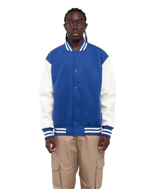 Unisex Letterman Jacket - Royal/ White Front
