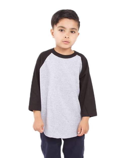 Youth Three-Quarter Sleeve Raglan - Heather Grey/ Black Front