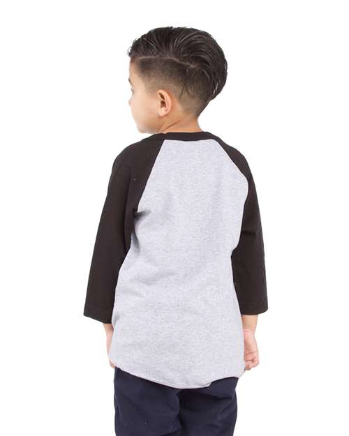Youth Three-Quarter Sleeve Raglan - Heather Grey/ Navy Back