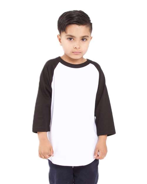 Youth Three-Quarter Sleeve Raglan - White/ Black Front
