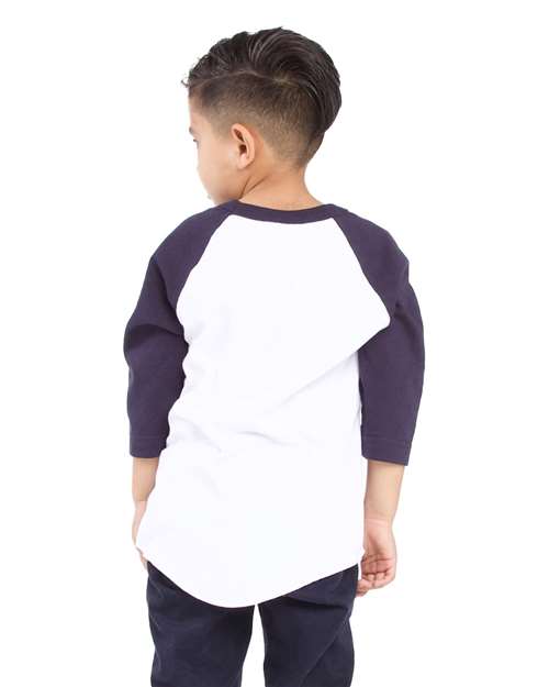 Youth Three-Quarter Sleeve Raglan - White/ Navy Back