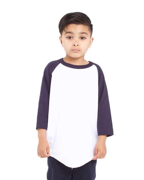 Youth Three-Quarter Sleeve Raglan - White/ Navy Front