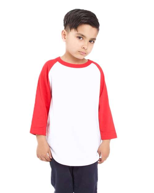 Youth Three-Quarter Sleeve Raglan - White/ Red Front