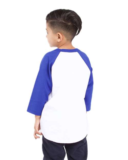 Youth Three-Quarter Sleeve Raglan - White/ Royal Back