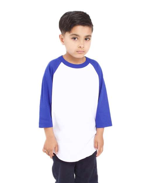 Youth Three-Quarter Sleeve Raglan - White/ Royal Front