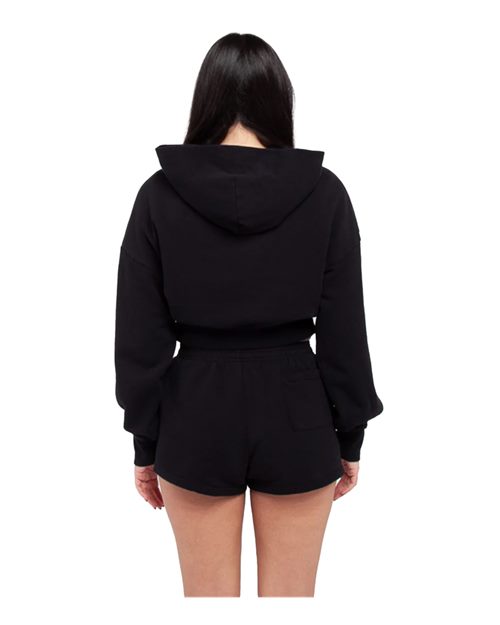 Women's Garment-Dyed Crop Hooded Sweatshirt - Black Back