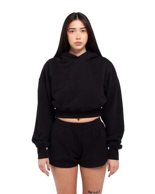 Women's Garment-Dyed Crop Hooded Sweatshirt - Black Front
