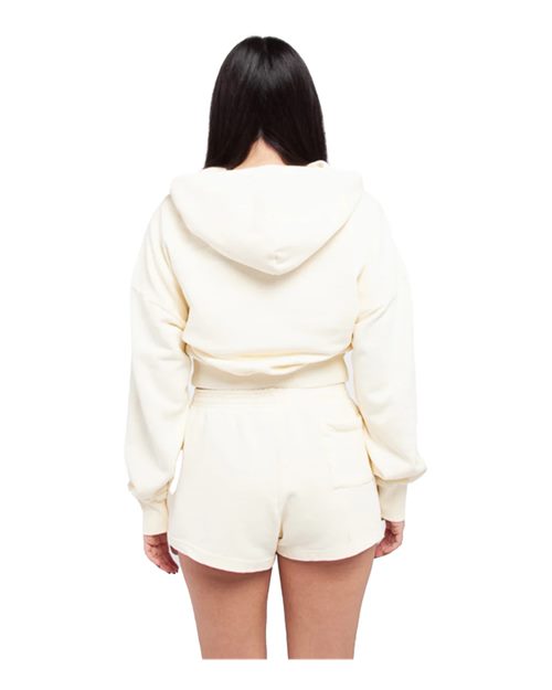 Women's Garment-Dyed Crop Hooded Sweatshirt - Cream Back