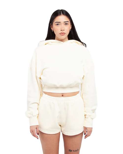 Women's Garment-Dyed Crop Hooded Sweatshirt - Cream Front