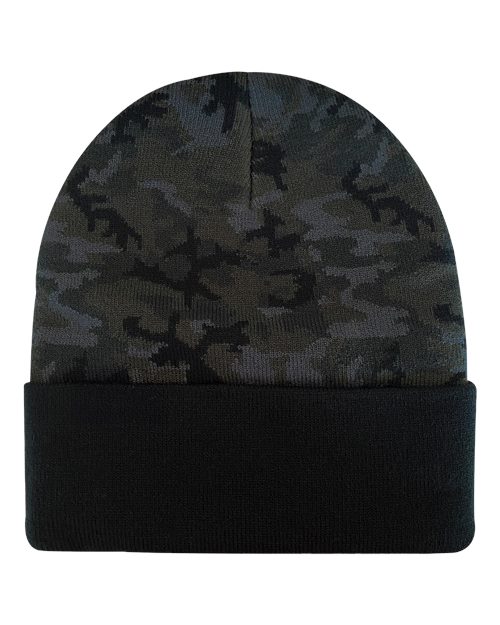 Coleman Cuffed Beanie - Black Woodland Camo Back