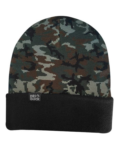 DRI DUCK Coleman Cuffed Beanie - Green Woodland Camo Front