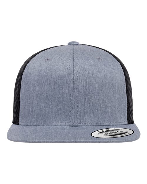Retro High Profile Trucker Cap - Heather Grey/ Black Front