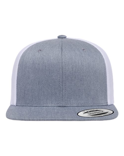 Retro High Profile Trucker Cap - Heather Grey/ White Front