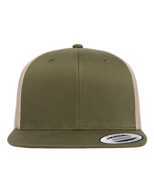 Retro High Profile Trucker Cap - Moss Green/ Khaki Front
