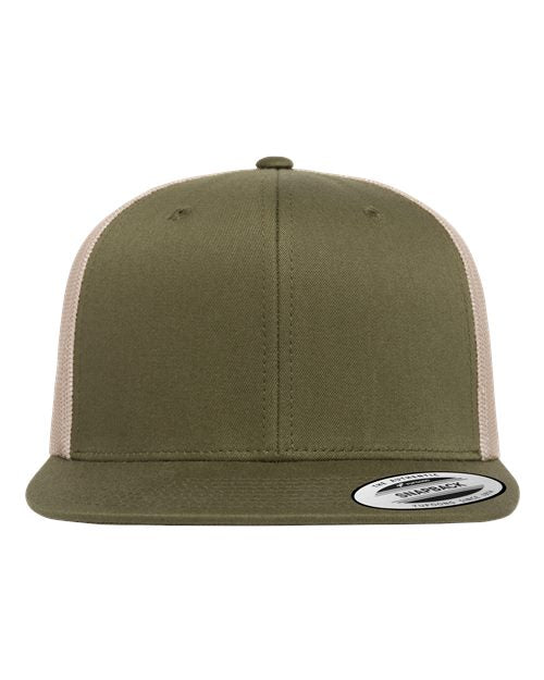 YP Classics Retro High Profile Trucker Cap - Moss Green/ Khaki Front