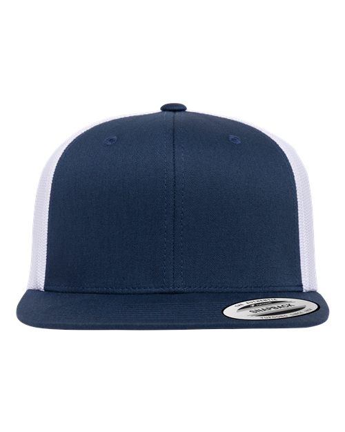 YP Classics Retro High Profile Trucker Cap - Navy/ White Front