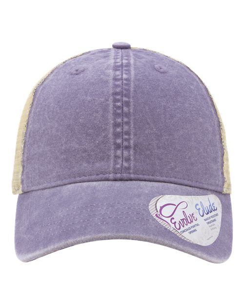 Women's Washed Mesh-Back Cap - Violet/ Floral/ Khaki Front