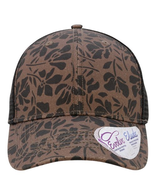 Women's Modern Trucker Cap - Chocolate Floral/ Black Front